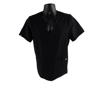 FIGS Technical Collection Black Scrub Top V Neck Medical‎ Uniform L
